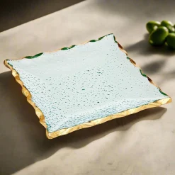 Salad Plates|Godinger Harper Gold Edge Square Dessert Plates, Set of 4