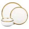 Fine Dinnerware|Godinger Hillcrest 12 Piece Gold Rim Dinnerware Set, Service For 4