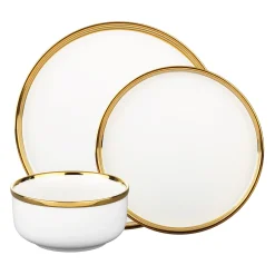 Fine Dinnerware|Godinger Hillcrest 12 Piece Gold Rim Dinnerware Set, Service For 4
