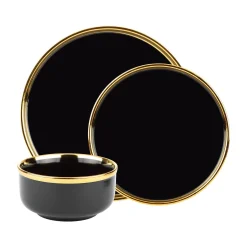 Fine Dinnerware|Godinger Hillcrest 12 Piece Gold Rim Dinnerware Set, Service For 4