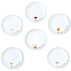 Appetizer Sets|Godinger Holiday Cheers Gold Rim Appetizer Plate, Set of 6