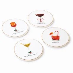 Coasters|Godinger Holiday Cheers Gold Rim Coaster Set