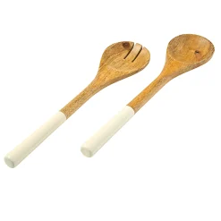 Serving Bowls|Godinger Huck Wood & Enamel Salad Bowl with Servers