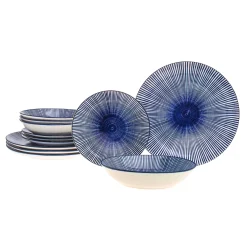 Everyday Dinnerware|Godinger Laura Blue Porcelain 12 Piece Dinnerware Set, Service For 4