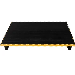 Challah Boards|Godinger Lavi Black Marble Gold Organic Edge Raised Challah Board