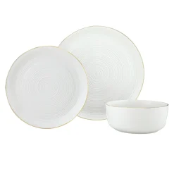 Fine Dinnerware|Godinger Linear Porcelain Gold Rim 12 Piece Dinnerware Set, Service For 4