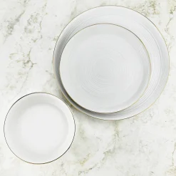 Fine Dinnerware|Godinger Linear Porcelain Gold Rim 12 Piece Dinnerware Set, Service For 4