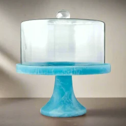 Cake Stands|Specialty Serving|Godinger Lucente Resin Matte Blue Cake Dome