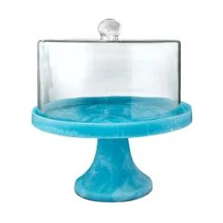 Cake Stands|Specialty Serving|Godinger Lucente Resin Matte Blue Cake Dome