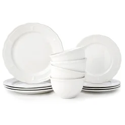 Everyday Dinnerware|Godinger Madison White Stoneware 12 Piece Dinnerware Set, Service for 4