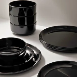 Outdoor Dinnerware|Godinger Marbella Black Stacking Melamine Dinner Plate, Set of 4