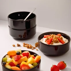 Outdoor Dinnerware|Godinger Marbella Black Stacking Melamine Cereal Bowl, Set of 4