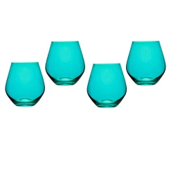 Stemless|Godinger Meridian Stemless Teal Wine Glass, Set of 4