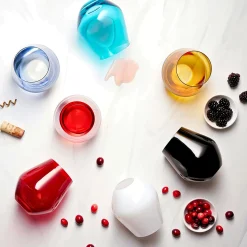 Stemless|Godinger Meridian Stemless Teal Wine Glass, Set of 4