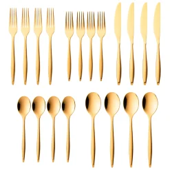 Flatware Sets|Godinger Milano Mirrored Gold 18/10 Stainless Steel 20 Piece Flatware Set, Service For 4