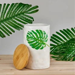 Kitchen Storage|Godinger Monstera & Palm Leaf Large Storage Canister