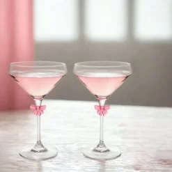 Martini & Coupes|Godinger Pink Bow Coupe, Set of 2
