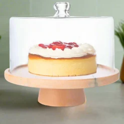Cake Stands|Godinger Pink Marble Footed Cake Stand With Dome