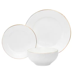 Fine Dinnerware|Godinger Pique Gold Rim Porcelain 18 Piece Dinnerware Set, Service For 6