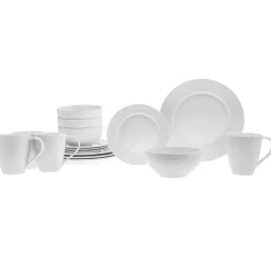 Fine Dinnerware|Godinger Pique Plain Porcelain 16 Piece Dinnerware Set, Service for 4