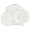 Fine Dinnerware|Godinger Pique Porcelain Gold Rim 16 Piece Dinnerware Set, Service For 4