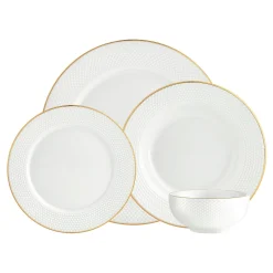 Fine Dinnerware|Godinger Pique Porcelain Gold Rim 16 Piece Dinnerware Set, Service For 4