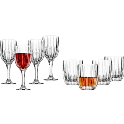 Dof & Highball|Wine & Champagne|Godinger Pleat 8 Piece Goblet & Double Old Fashion Set