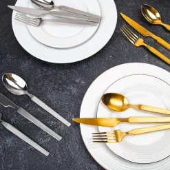 Flatware Sets|Godinger Podium Mirrored Gold 18/10 Stainless Steel 20 Piece Flatware Set, Service For 4