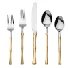 Flatware Sets|Godinger Rattan Mirrored Accented Gold 18/10 Stainless Steel 20 Piece Flatware Set, Service For 4