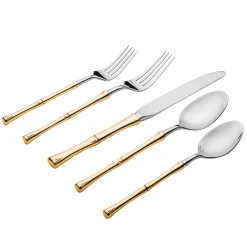 Flatware Sets|Godinger Rattan Mirrored Accented Gold 18/10 Stainless Steel 20 Piece Flatware Set, Service For 4