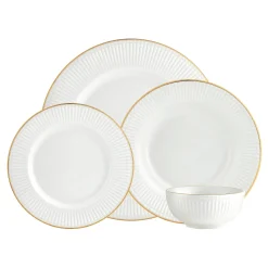 Fine Dinnerware|Godinger Republique Porcelain Gold Rim 16 Piece Dinnerware Set, Service For 4