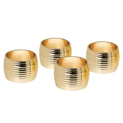 Napkin Rings|Godinger Ribbed Gold Napkin Ring Set