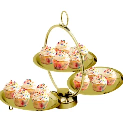 Specialty Serving|Godinger Round Gold Foldable Tiered Serving Stand