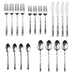Flatware Sets|Godinger Rustic Mirrored 18/10 Stainless Steel 20 Piece Flatware Set, Service For 4