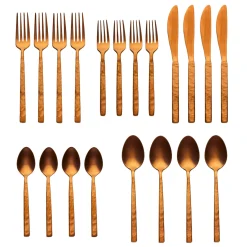 Flatware Sets|Godinger Rustic Mirrored Copper 18/10 Stainless Steel 20 Piece Flatware Set, Service For 4