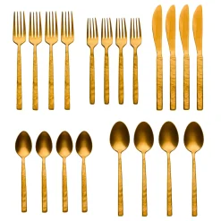 Flatware Sets|Godinger Rustic Mirrored Gold 18/10 Stainless Steel 20 Piece Flatware Set, Service For 4