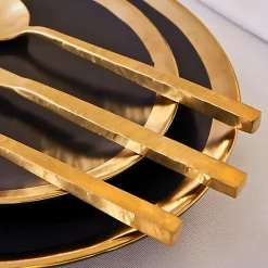 Flatware Sets|Godinger Rustic Mirrored Gold 18/10 Stainless Steel 20 Piece Flatware Set, Service For 4