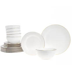 Fine Dinnerware|Godinger Saba Porcelain Gold Rim 18 Piece Dinnerware Set, Service For 6
