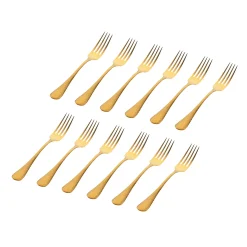 Flatware Sets|Godinger Salem Matte Gold 18/0 Stainless Steel Dinner Fork, Set of 12
