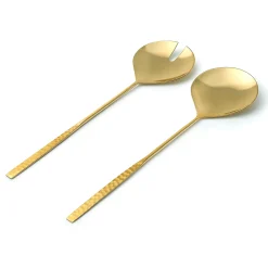 Salad Servers|Godinger Sculpted Mirrored Gold Salad Server Set