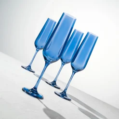 Wine & Champagne|Godinger Sheer Blue Flute, Set of 4