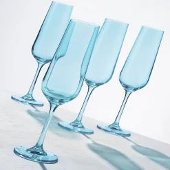 Wine & Champagne|Godinger Sheer Light Blue Flute, Set of 4