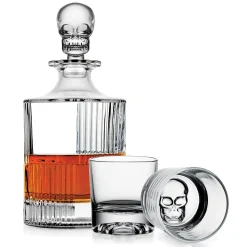 Decanter & Decanter Sets|Godinger Skull 3 Piece Round Whiskey Decanter Set