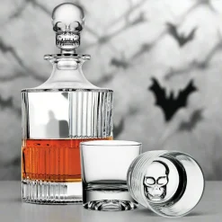 Decanter & Decanter Sets|Godinger Skull 3 Piece Round Whiskey Decanter Set
