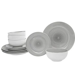 Everyday Dinnerware|Godinger Spiral Grey Porcelain 12 Piece Dinnerware Set, Service For 4