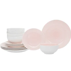 Everyday Dinnerware|Godinger Spiral Pink Porcelain 12 Piece Dinnerware Set, Service For 4