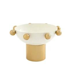 Serving Bowls|Godinger Temari White & Gold Footed Nut Bowl