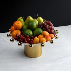 Cake Stands|Specialty Serving|Godinger Temari White & Gold Footed Cake Stand