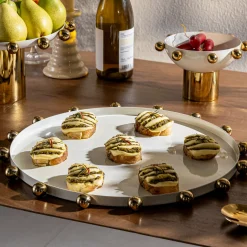 Serving Trays|Godinger Temari White & Gold Round Serving Tray
