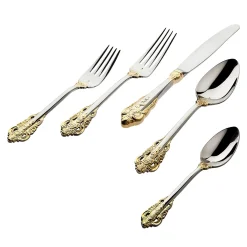 Flatware Sets|Godinger 20th Century Baroque Accented 24kt Gold Plated 18/10 Stainless Steel 20 Piece Flatware Set, Service For 4